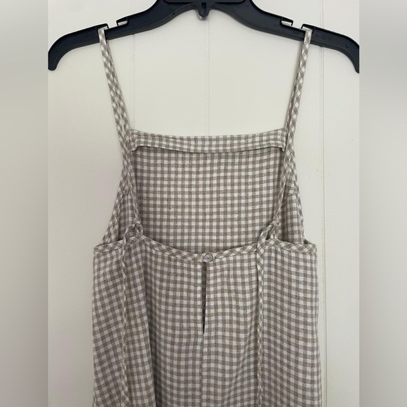 Natural/White Gingham Midi-Dress with Square Neck & Side Slit - Linen & Cotton - Picture 6 of 9